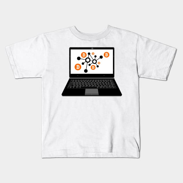 realistic laptop vector illustration display bitcoin digital assets network Kids T-Shirt by asepsarifudin09